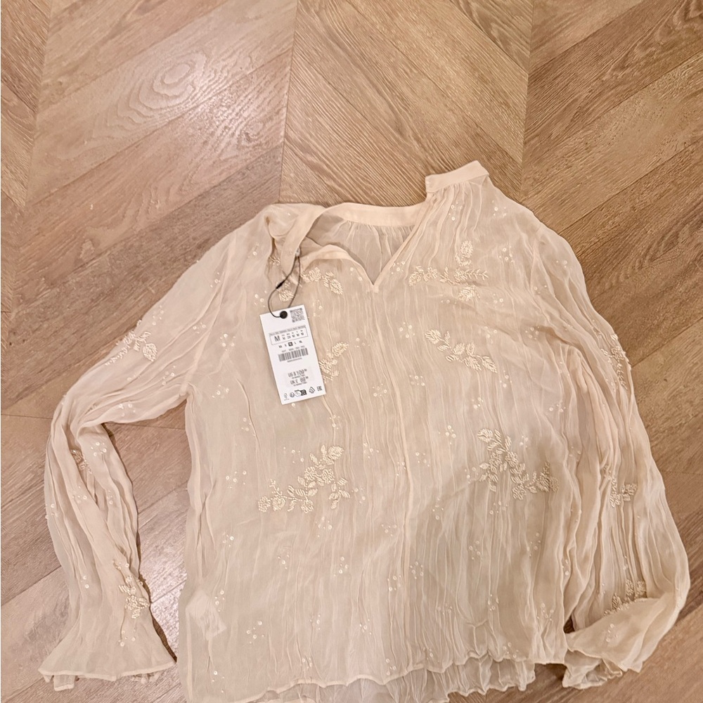 Zara Cream Floral Women's Blouse